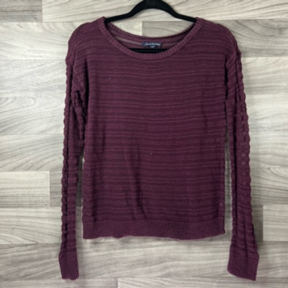 American Eagle Outfitters‎ Womens Pullover Sweater Purple Stripe Long Sleeve XS